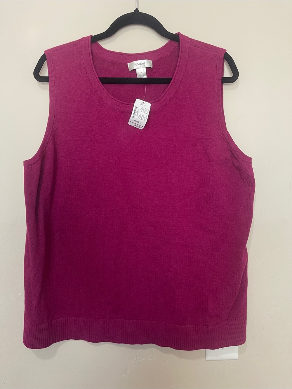 CJ Banks Sleeveless Knit Tank Top Fuchsia 1X